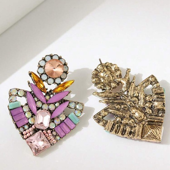 Ornate Triangle Crystal Earrings - Blue - Picture 5 of 6